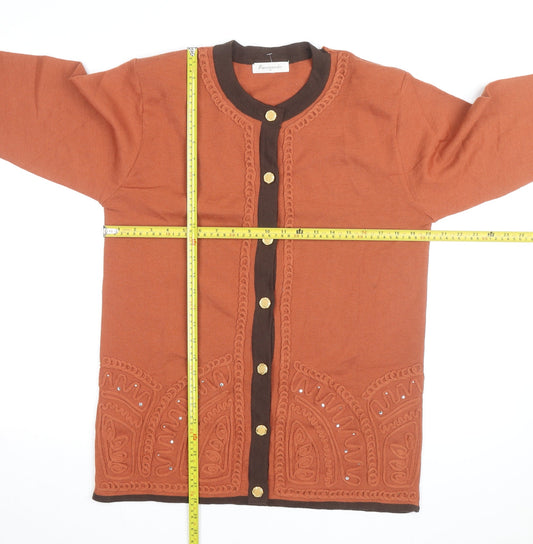 Raccommoder Women’s Brown Wool Long Sleeve Embroidered Cardigan M