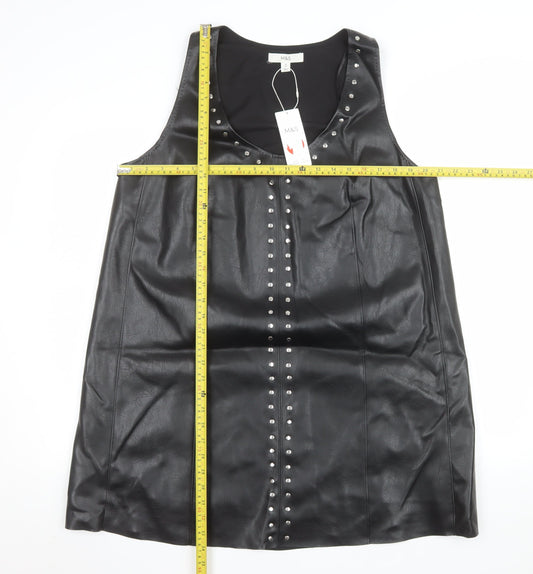 Marks and Spencer Women's Black Studded Faux Leather Shift Dress Size 16