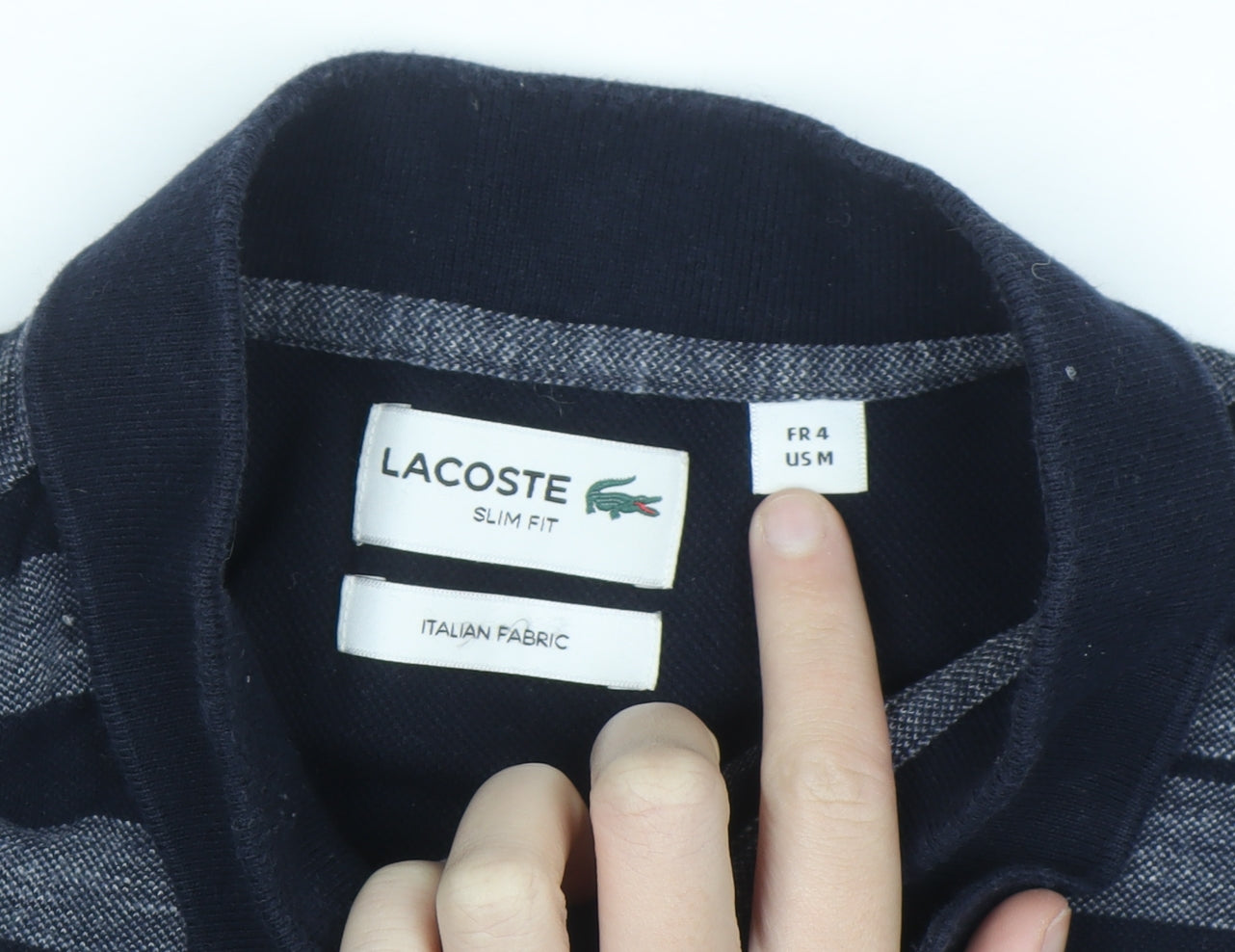 Lacoste Men’s Blue Striped Slim Fit Cotton Polo Shirt Size M