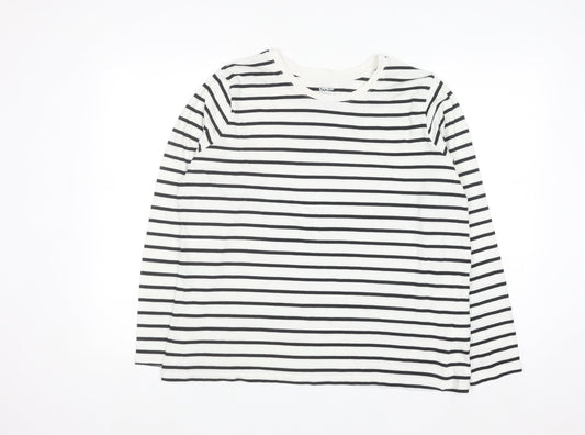 Lands' End Women's White Striped Long Sleeve Cotton T-Shirt Size L