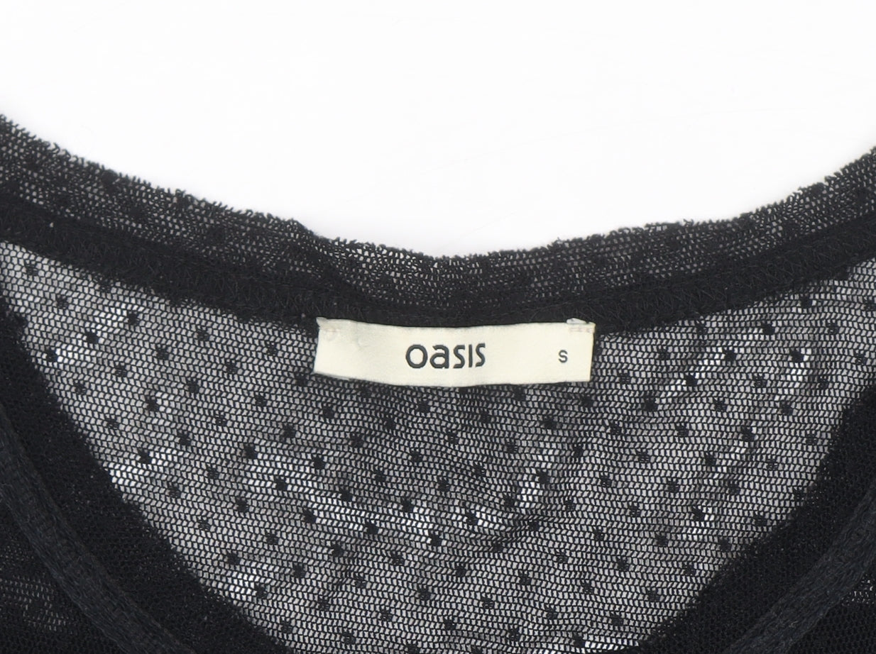 Oasis Women’s Black Mesh Lace Short Sleeve Tunic Blouse Size S