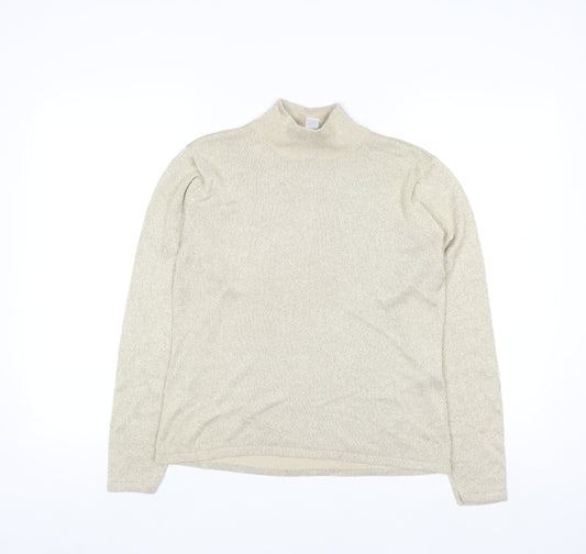 Talbots Women’s Beige Metallic Knit Roll Neck Jumper Size S