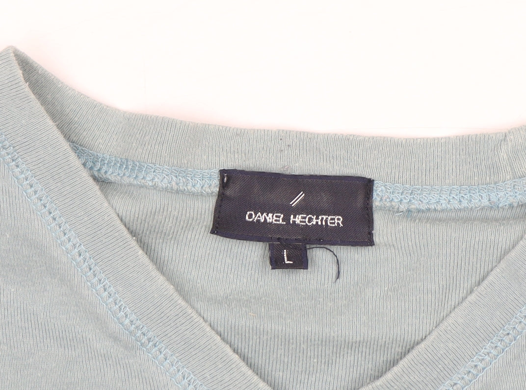 Daniel Hechter Men's Blue Cotton V-Neck T-Shirt Size L