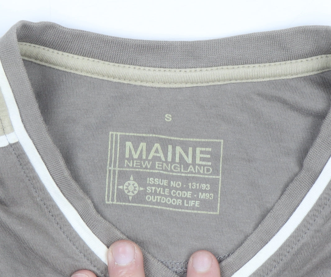 Maine New England Men's Small Beige Long Sleeve V-Neck Cotton Top