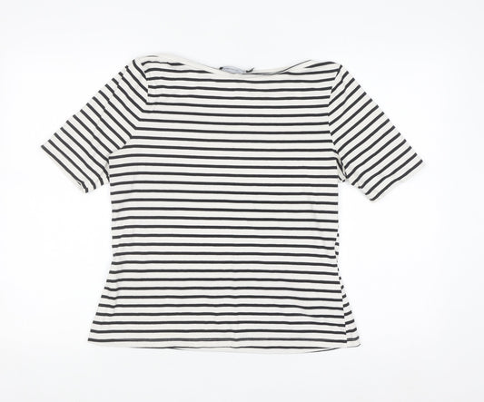 Karen Millen Women’s Black White Striped Cotton Basic T-Shirt Size 14