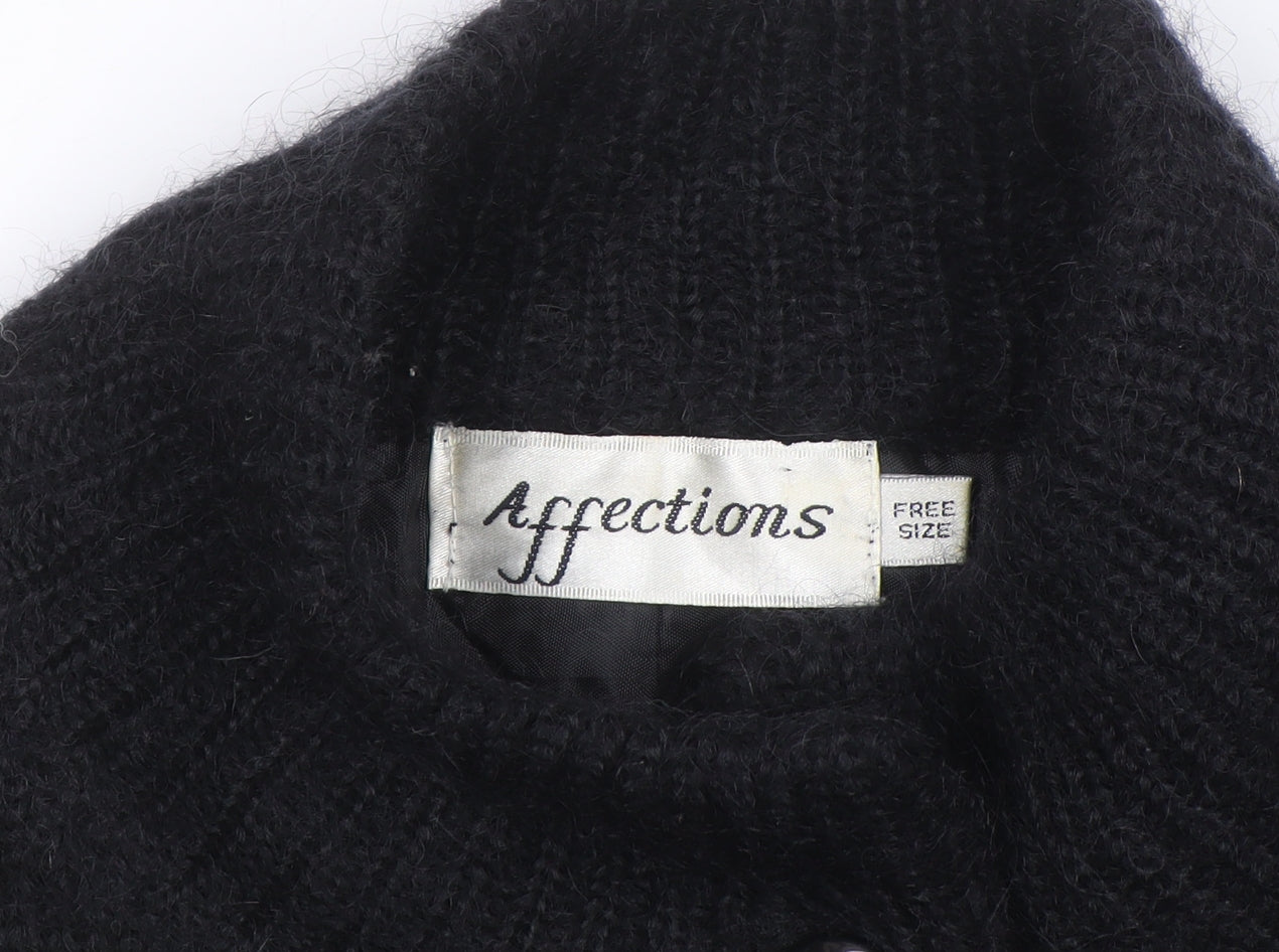 Affections Womens Black Argyle Floral Embroidered Knit Cardigan One Size
