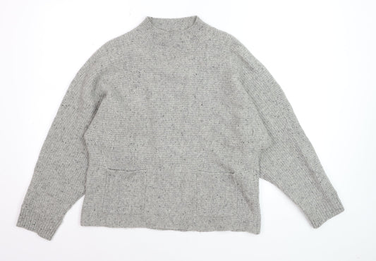 White Stuff Women's Grey Wool Mock Neck Relaxed Fit Jumper UK 12