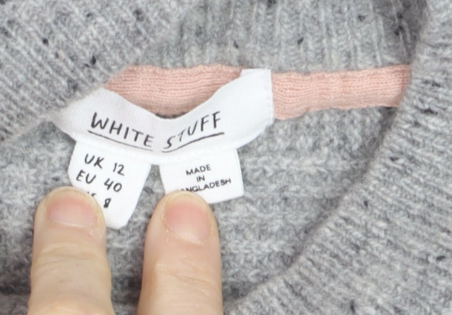 White Stuff Women's Grey Wool Mock Neck Relaxed Fit Jumper UK 12
