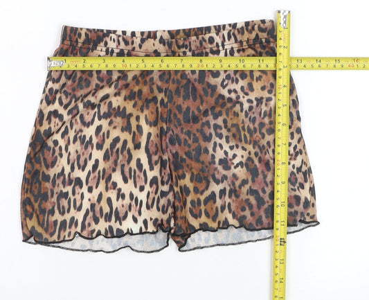 PrettyLittleThing Girls Brown Leopard Print Polyester Hot Pants UK 8