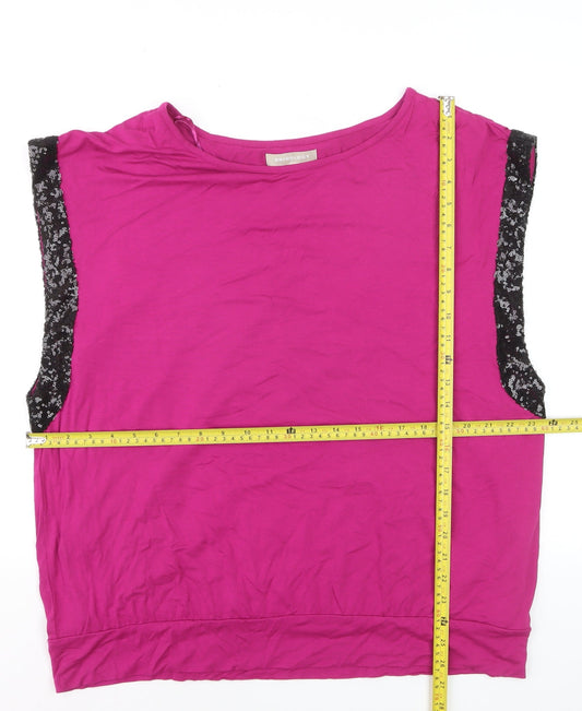 Anthology Women’s Pink Sequin Trim Sleeveless Jersey Tank Top Size 16