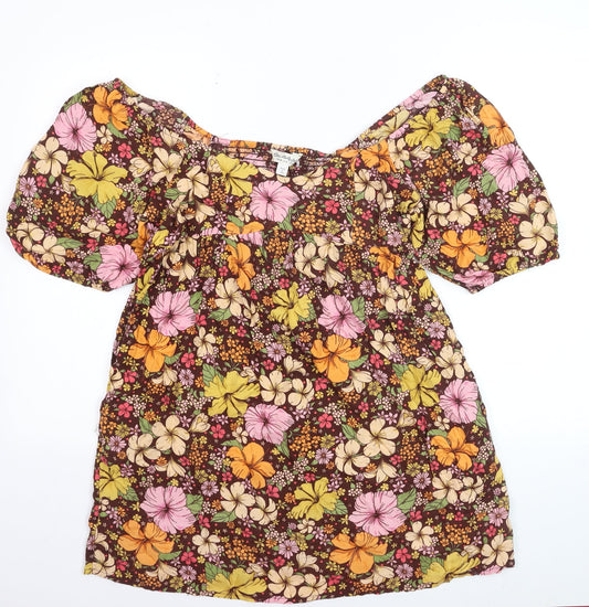 Additional front view of Miss Selfridge Women’s Multicoloured Floral Off Shoulder Dress, size UK 12