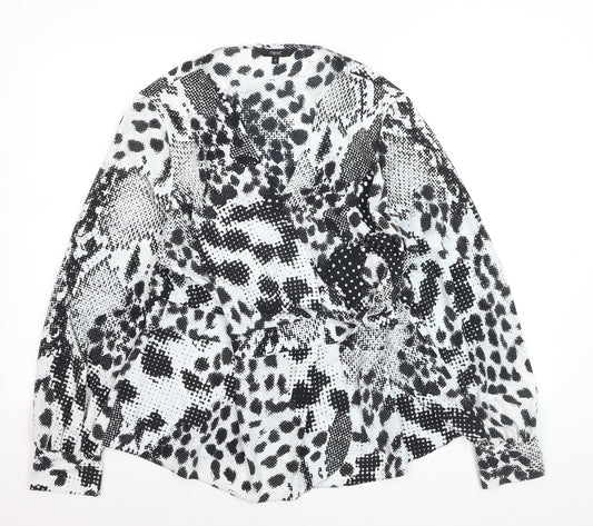 Next Womens Black Animal Print V-Neck Wrap Blouse Size 16