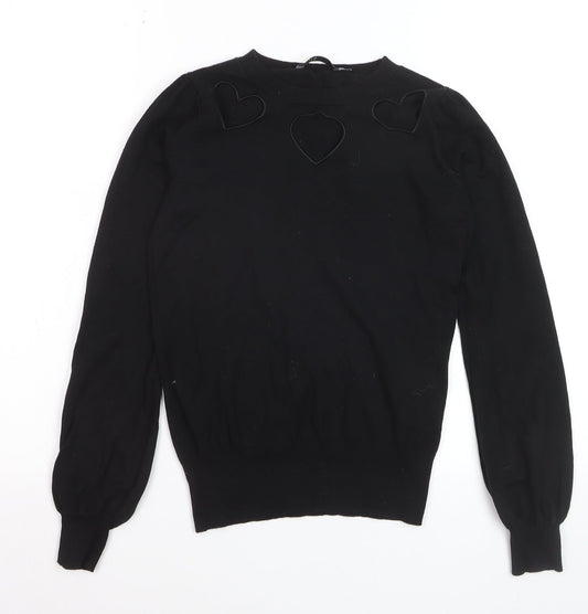 Oasis Women's Black XS Heart Cutout Crew Neck Knit Jumper