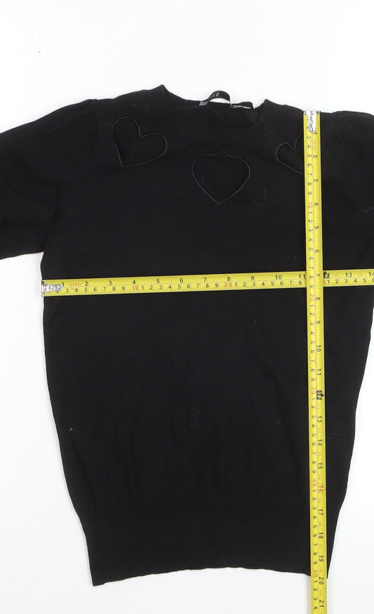 Oasis Women's Black XS Heart Cutout Crew Neck Knit Jumper