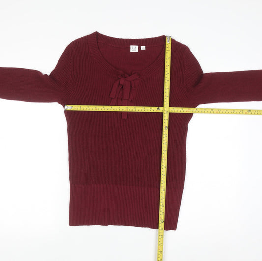 GAP Women’s Red Cotton Knit Bow Pullover Jumper M