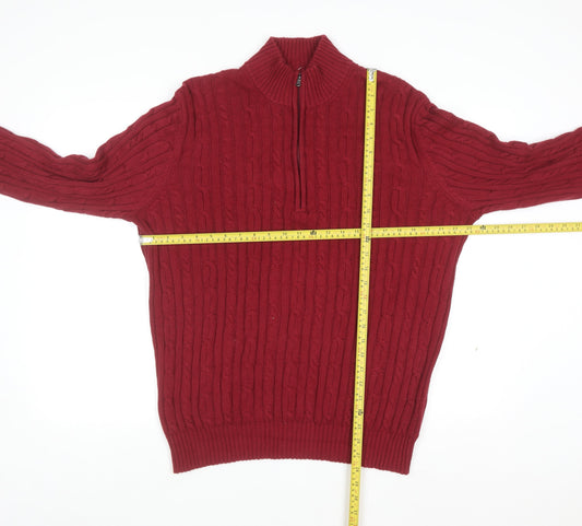 IZOD Men's Red Cable-Knit 1/2 Zip Cotton Jumper Size L