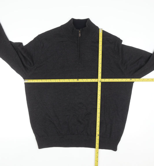 Brooks Brothers Men's Black XL Merino Wool 1/2 Zip Jumper