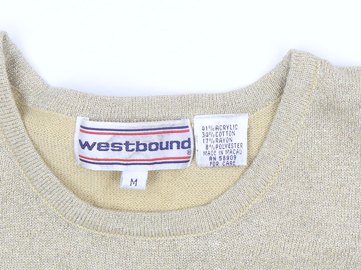 Westbound Womens Gold Knit Short Sleeve Pullover Jumper M