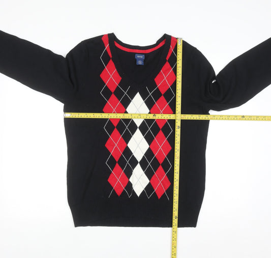 IZOD Men's Black Argyle V-Neck Cotton Jumper Size L