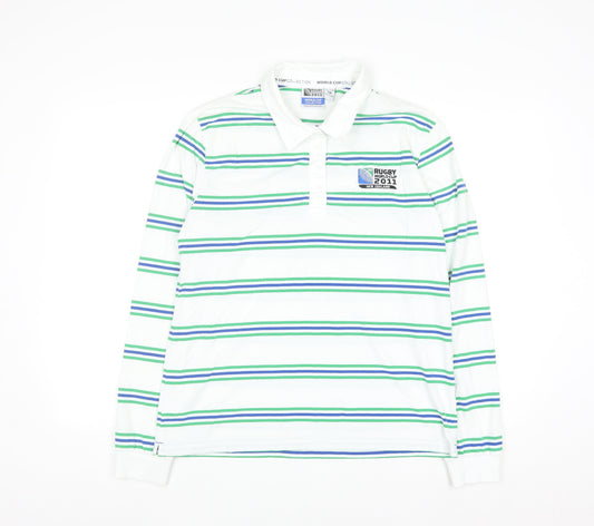 World Cup Collection Womens White Striped Polo Shirt Size 18 Long Sleeve