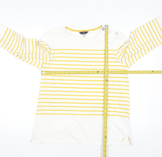 Joules Women’s Yellow White Striped Long Sleeve Cotton Top UK 14