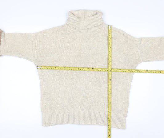 Klass Women’s Beige Roll Neck Chunky Knit Faux Fur Trim Jumper M
