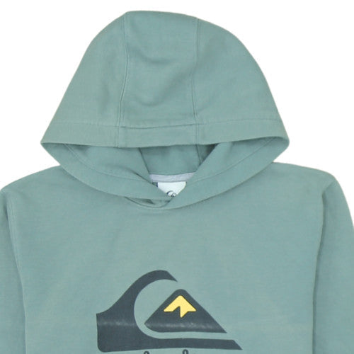 Quiksilver Mens Green Pullover Hoodie Medium Graphic Logo Cotton Blend