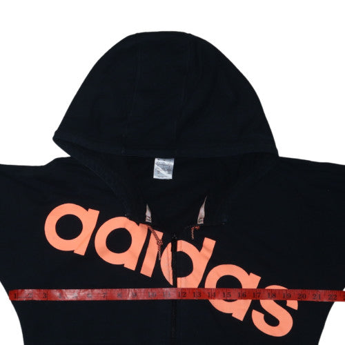 Adidas Womens Black Full Zip Hoodie Size L 16-18 Logo Print
