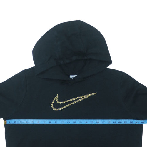Nike Womens Black Gold Logo Pullover Hoodie Size L