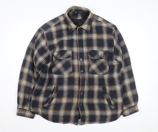 EASY Men’s Brown Check Flannel Button Jacket L