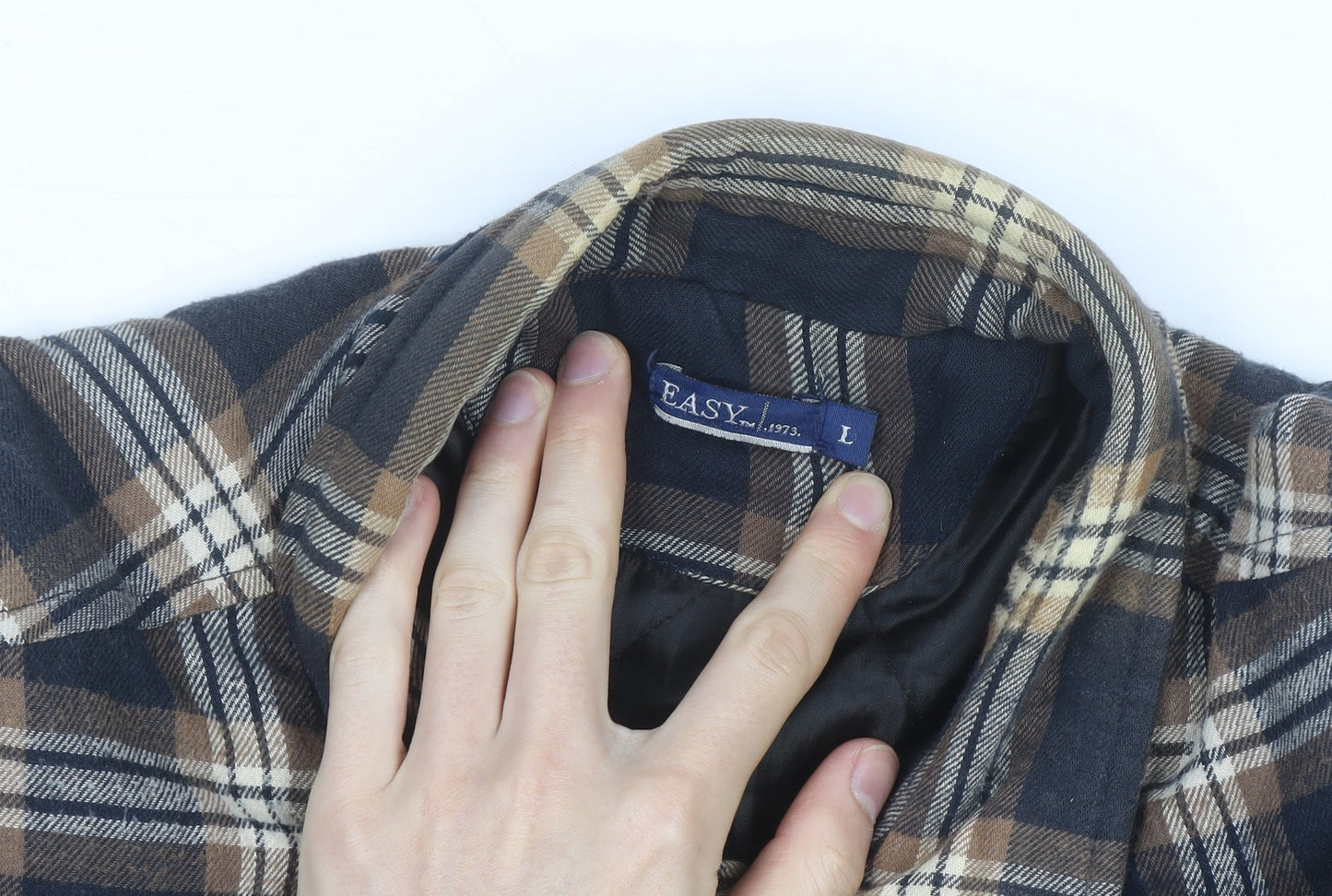 EASY Men’s Brown Check Flannel Button Jacket L