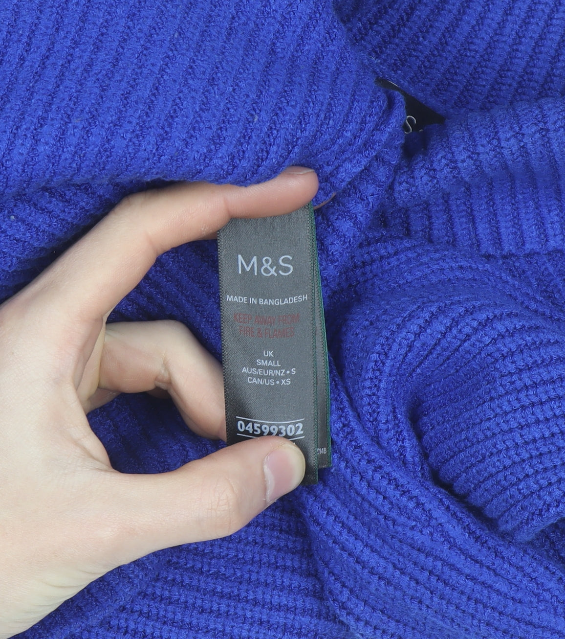 Marks and Spencer Women Blue Roll Neck Wool Blend Jumper Size S