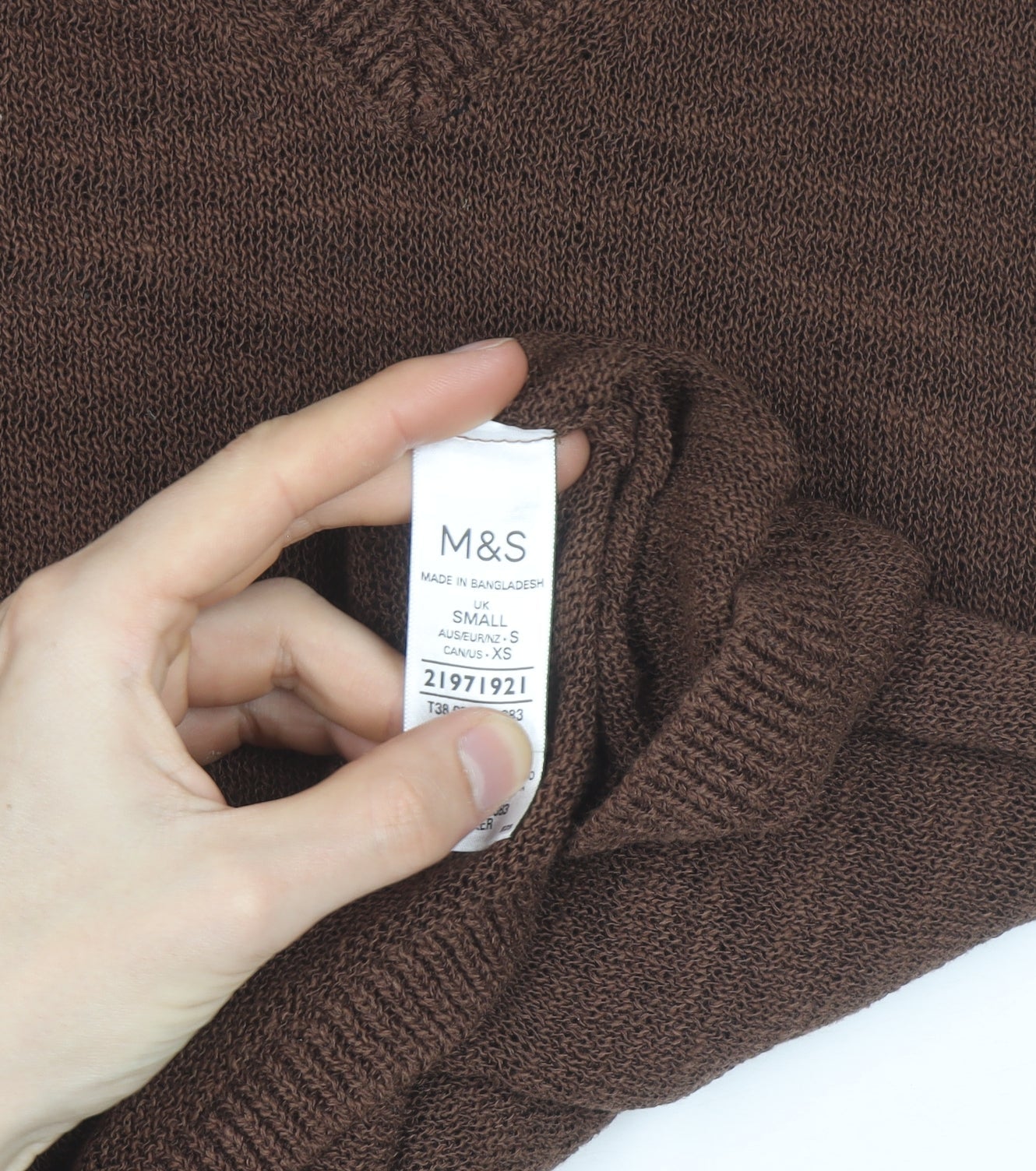 Marks and Spencer Women's Brown V-Neck Knit Short Sleeve Top Size S