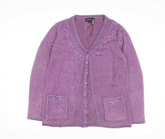 Paramour Women's Purple Embroidered V-Neck Cardigan M