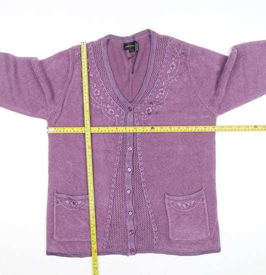 Paramour Women's Purple Embroidered V-Neck Cardigan M