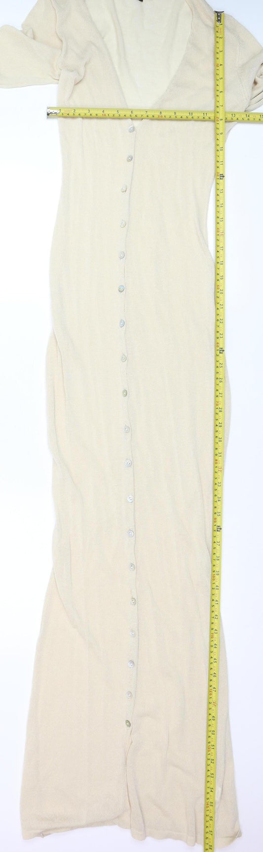 PrettyLittleThing Women Beige Long Sleeve Knit Button Dress Size S