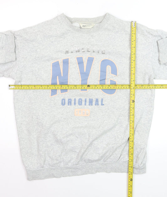 H&M Womens Grey Long Sleeve Crew Neck NYC Graphic Sweatshirt Size 14Y+