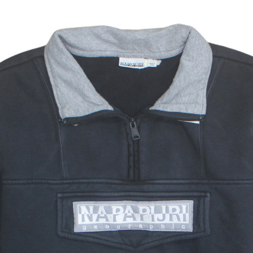 Napapijri Men's Black 1/4 Zip Sweatshirt Size L Pullover Logo Detail