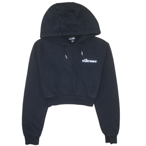 Additional front view of Ellesse women’s black cropped pullover hoodie uk 8 cotton blend