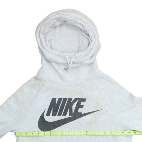 Nike Women Grey Pullover Hoodie M Logo Print Fleece Sweatshirt