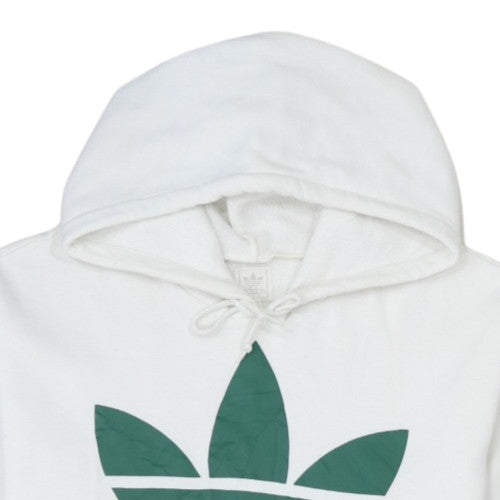 adidas Mens White Pullover Hoodie L Sports Fleece Graphic Logo