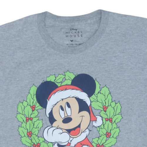 Disney Mickey Mouse Men's Grey Christmas T-Shirt XL Classic Fit