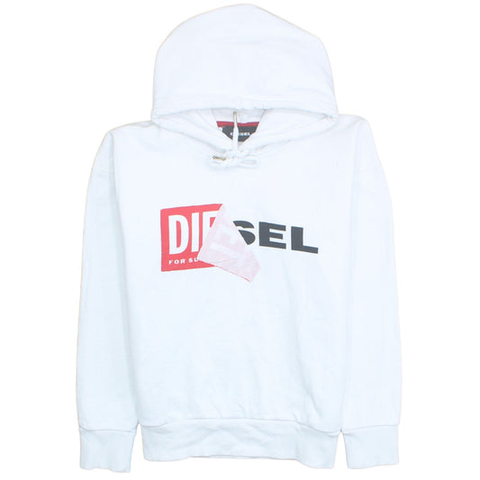 Diesel Mens White Pullover Hoodie Size M Logo Cotton Sweatshirt