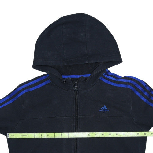 Adidas Women's Black Blue Full Zip Hoodie L Hooded Sportswear Sweatshirt