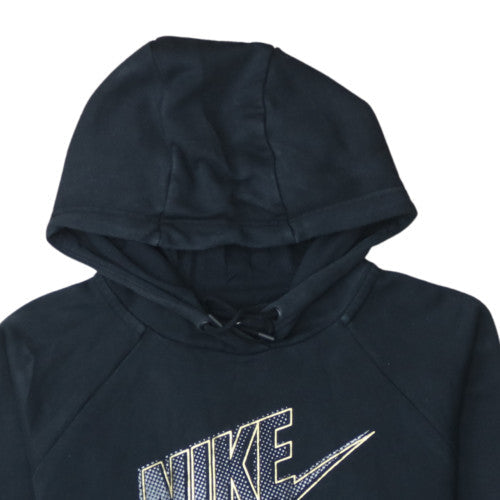 Nike Womens Black Medium Pullover Hoodie with Logo Print