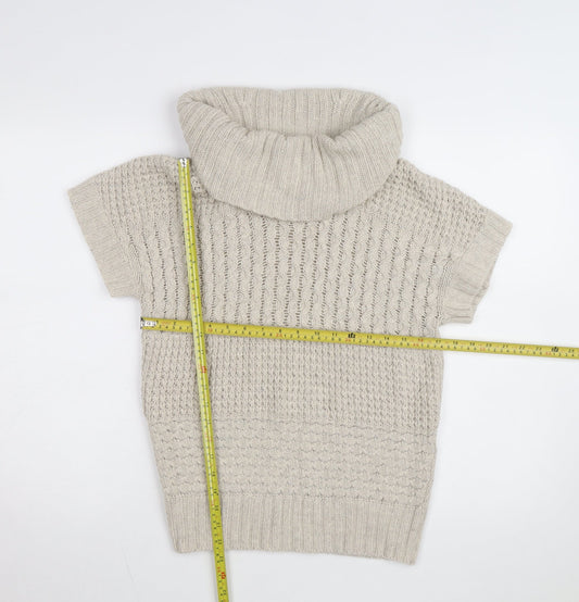 Esprit Women Beige Short Sleeve Roll Neck Chunky Knit Jumper M