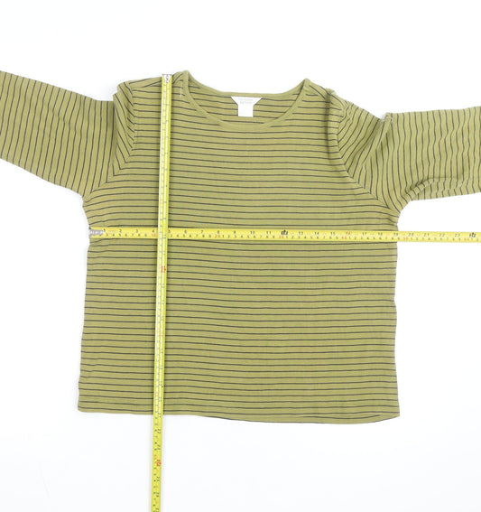 Christopher & Banks Men's Green Striped 3/4 Sleeve Cotton T-Shirt L