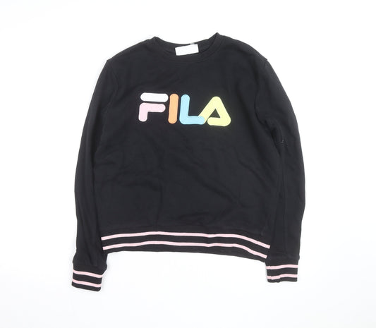 Additional front view of Fila women’s black sweatshirt small logo crew neck pullover