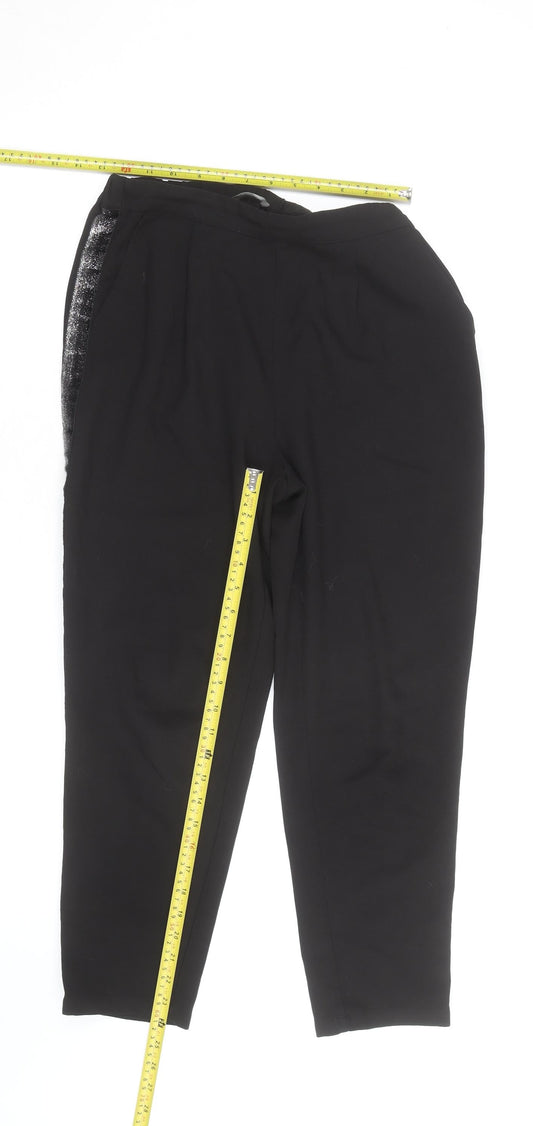 Oasis Women Black Size 8 Tapered Sequin Trim Trousers
