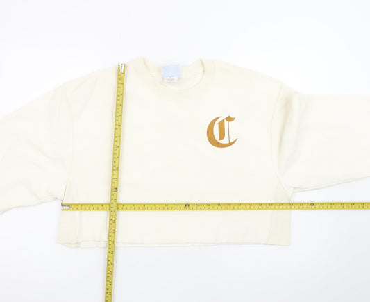 Champion Womens Ivory Crop Sweatshirt Medium Reverse Weave Logo